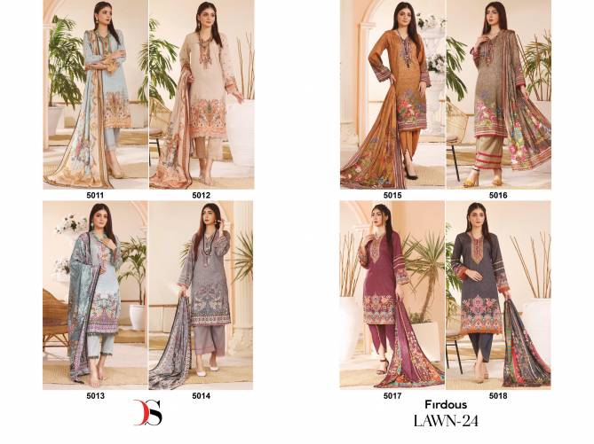 Firdous Lawn 24 By Deepsy Suits Embroidery Cotton Dupatta Pakistani Suits Wholesale Price In Surat